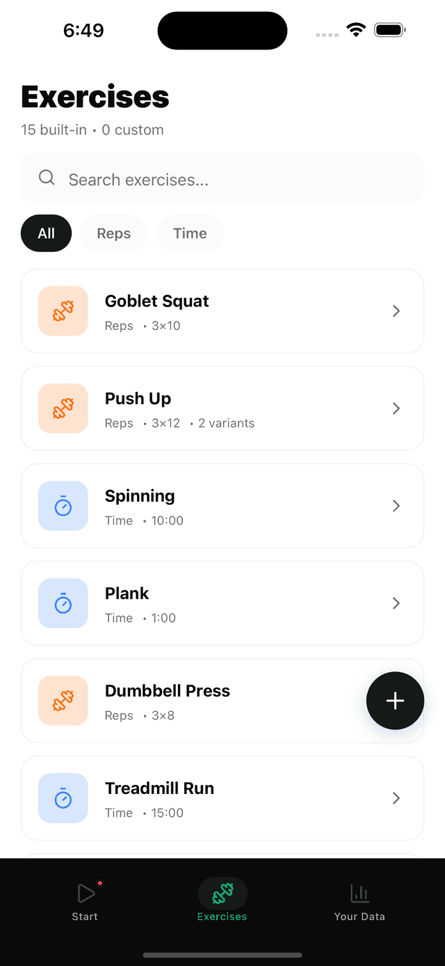 Exercise tracking screen